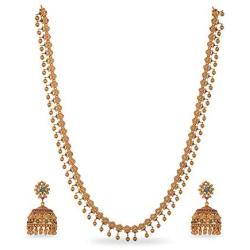 Tarinika Gold-Plated Indian Jewelry Set with Long Necklace and Earrings - Red Green