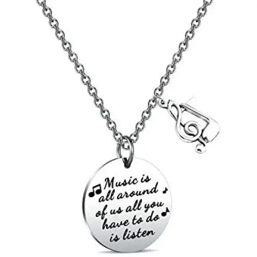 FUSTMW Music Note Necklace Treble Clef Necklace Music Lovers Gift Music Jewelry Teacher Gift Music is All Around of Us All You Have to Do is Listen FUSTMW Music Note Necklace Treble Clef Necklace Music Lovers Gift Music Jewelry Teacher Gift Music is All Around of Us All You Have to Do is Listen