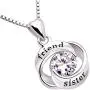 ALOV Jewelry Sterling Silver Friend and Sister Love Heart Cubic Zirconia Pendant Necklace ALOV Jewelry Sterling Silver Friend and Sister Love Heart Cubic Zirconia Pendant Necklace