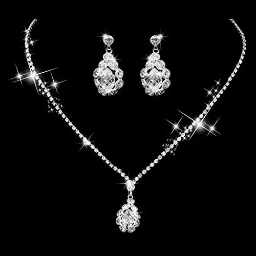 Unicra Bride Silver Necklace Earrings Sets Crystal Bridal Wedding Jewelry Set Rhinestone Choker Necklace for Women and Girls (Silver 1) Unicra Bride Silver Necklace Earrings Sets Crystal Bridal Wedding Jewelry Set Rhinestone Choker Necklace for Women and Girls (Silver 1)