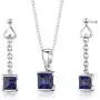 Peora Created Blue Sapphire Drop Earrings and Pendant Necklace Jewelry Set for Women in Sterling Silver, Dainty Heart Accent, 2.75 Carats total Princess Cut, with 18 inch Chain Peora Created Blue Sapphire Drop Earrings and Pendant Necklace Jewelry Set for Women in Sterling Silver, Dainty Heart Accent, 2.75 Carats total Princess Cut, with 18 inch Chain