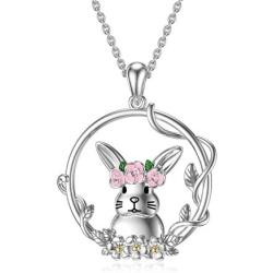 PEIMKO Sterling Silver Bunny Necklace Cute Rabbit Animal Necklace Easter Jewelry Birthday Gift for Women Girl