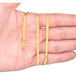 Nuragold 10k Yellow Gold 3mm Solid Herringbone Silky Flat High Polish Chain Necklace, Womens Lobster Lock 16'' 18'' 20'' 22'' 24''