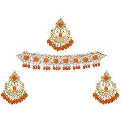 Finekraft Indian Meena KUNDAN Bridal Wedding Designer Gold Plated Pearls Necklace Jewelry Set
