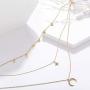 YienDoo Bohemia Multilayer Necklace with Octagonal Moon Crescent Pendant Gold Chain Jewelry for Woman and Girls
