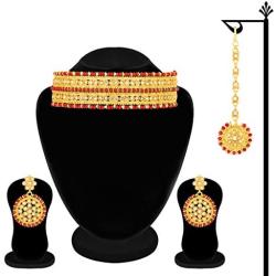 Aheli Indian Wedding Wear Polki Stone Beaded Choker Necklace with Maang Tikka Set Ethnic Fashion Jewelry for Women