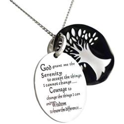 Rush Industries Two Piece Serenity Prayer Pendant Necklace with Tree of Life Cut Out - Prayer Necklace - 12 Step Jewelry