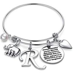 M MOOHAM Initial Charm Bracelet Elephant Llama Pineapple Horse Gifts for Women Girls, Engraved Quote Charm Bracelet Jewelry Gifts