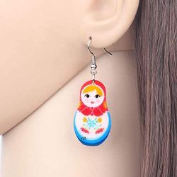 WEVENI Acrylic Russian Matryoshka Doll Earrings Dangle Drop Charm Jewelry For Women Girls Novelty Gifts