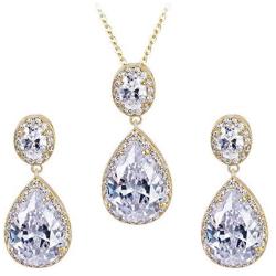 EVER FAITH Glamorous Teardrop Cubic Zirconia Bridal Necklace Earrings Set for Brides & Bridesmaids