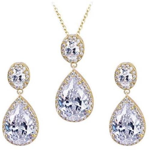 EVER FAITH Glamorous Teardrop Cubic Zirconia Bridal Necklace Earrings Set for Brides & Bridesmaids