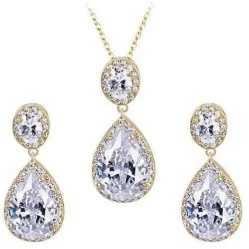 EVER FAITH Glamorous Teardrop Cubic Zirconia Bridal Necklace Earrings Set for Brides & Bridesmaids EVER FAITH Glamorous Teardrop Cubic Zirconia Bridal Necklace Earrings Set for Brides & Bridesmaids