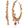 Steve Madden Womens Floral Design With Red Rhinestone Teardrop Dangle Charm Yellow Gold-Tone Large Hoop Earrings, One Size