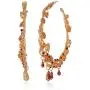Steve Madden Womens Floral Design With Red Rhinestone Teardrop Dangle Charm Yellow Gold-Tone Large Hoop Earrings, One Size