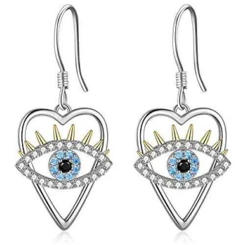 Evil Eye Earrings Sterling Silver Heart Evil Eye Dangle Earrings Cubic Zirconia Evil Eye Jewelry Gifts for Women Wife Evil Eye Earrings Sterling Silver Heart Evil Eye Dangle Earrings Cubic Zirconia Evil Eye Jewelry Gifts for Women Wife