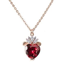 VINJEWELRY Queen of Hearts Evie Costume Necklace Descendants Ruby Red Heart Valentines Day Sweetheart Gift for Her