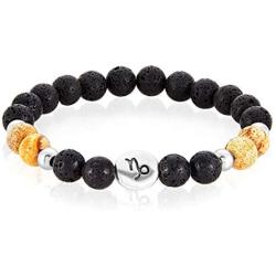 Crucible Zodiac Sign Agate and Lava Stone Slip-on Beaded Bracelet with Birth Sign Horoscope Charm