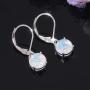 CiNily Round-Cut Opal Dangle Earrings, Green Fire Opal Rhodium Plated Women Jewelry Leverback Gemstone Drop Earrings