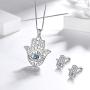 Aurora Tears Hamsa Hand Jewelry Women 925 Sterling Silver Hand of Fatima Necklace/Earring/Ring Good Luck Success Amulet Jewelry Crystal Lucky Jewellery