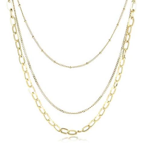 366DAYS Layered Choker Necklace, 316L Stainless Steel Titanium Necklace, Handmade Multilayer Adjustable Link Chain Choker for Women Men Valentines Day,Birthday