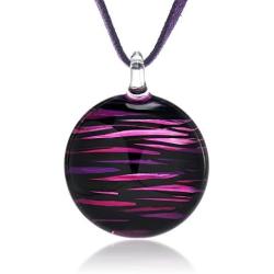 SUVANI Handmade Glass Jewelry Abstract Art Black Pink Purple Round Pendant Necklace 18''