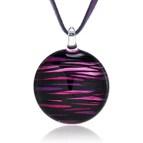 SUVANI Handmade Glass Jewelry Abstract Art Black Pink Purple Round Pendant Necklace 18'' SUVANI Handmade Glass Jewelry Abstract Art Black Pink Purple Round Pendant Necklace 18''