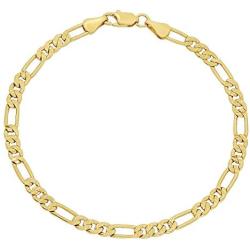 4mm Diamond-Cut 14k Yellow Gold Plated Flat Figaro Chain Bracelet