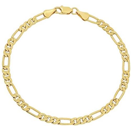 4mm Diamond-Cut 14k Yellow Gold Plated Flat Figaro Chain Bracelet