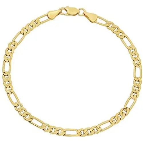 4mm Diamond-Cut 14k Yellow Gold Plated Flat Figaro Chain Bracelet 4mm Diamond-Cut 14k Yellow Gold Plated Flat Figaro Chain Bracelet