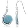 Sterling Silver Round Natural Larimar Curved Dangle Earrings Sterling Silver Round Natural Larimar Curved Dangle Earrings