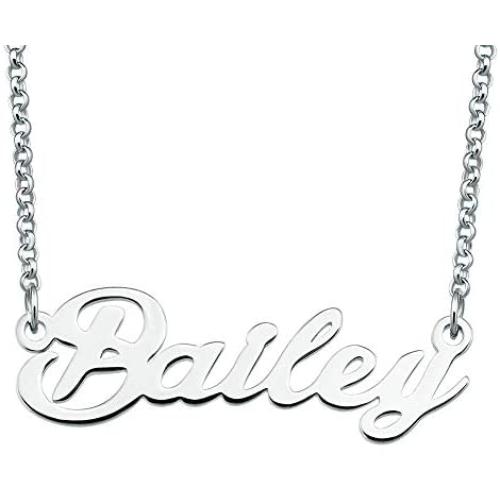 LoEnMe Jewelry Bailey Name Necklace Custom Personalized in Silver Plate Gift for Women Girls Couple