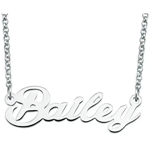 LoEnMe Jewelry Bailey Name Necklace Custom Personalized in Silver Plate Gift for Women Girls Couple LoEnMe Jewelry Bailey Name Necklace Custom Personalized in Silver Plate Gift for Women Girls Couple