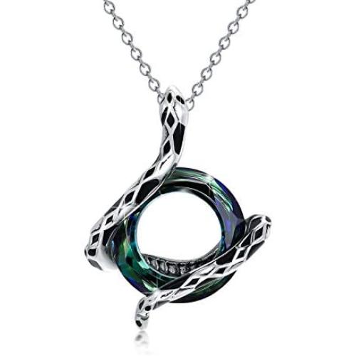 Snake Necklace Sterling Silver Animal Pendant with Color Change Circle Crystal, Jewelry Collection for Women Girls