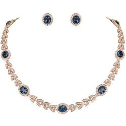 EVER FAITH Austrian Crystal Luxury Floral Leaf Necklace Stud Earrings Set
