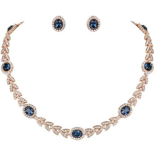 EVER FAITH Austrian Crystal Luxury Floral Leaf Necklace Stud Earrings Set
