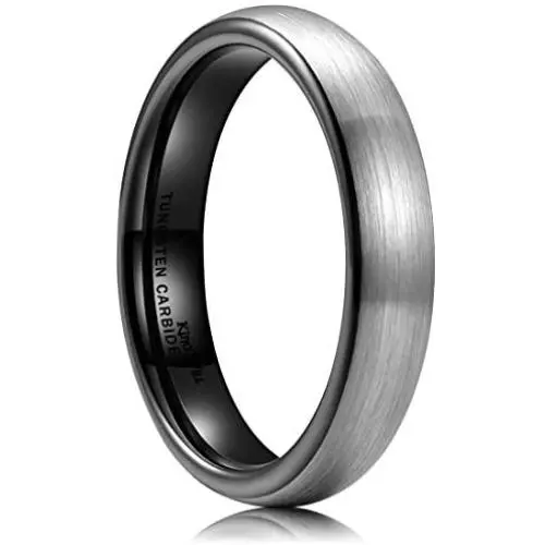 King Will Basic Mens Black Domed Brushed Tungsten Carbide Ring Wedding Band 2mm/4mm/6mm/8mm