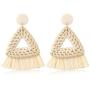 FUNRUN JEWELRY Rattan Tassel Earring for Women Straw Wicker Drop Dangle Raffia Earring Geometric Handmade Statement Hoop Earring Lighweight