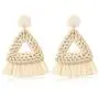 FUNRUN JEWELRY Rattan Tassel Earring for Women Straw Wicker Drop Dangle Raffia Earring Geometric Handmade Statement Hoop Earring Lighweight