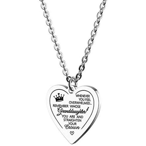 Phoenix Angela Encouraging Heart Pendant Necklace for Daughter Granddaughter Inspirational Jewelry Stainless Steel Gifts Necklace from Mom Dad Grandma