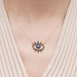 SUPRAONE Blue Evil Eye Pendant Necklace 925 Sterling Silver Cubic Zirconia CZ Fine Jewelry Set for Women Girls Chain Adjustable 15'' + 2'' Extensioner Chain,Free Christmas Gifts