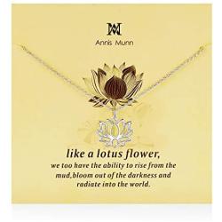 Annis Munn Lotus Necklace - 925 Sterling Silver Flower Pendant Necklace, Dainty Lotus Charm Valentines Day Jewelry