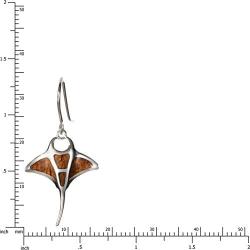 Sterling Silver Koa Wood Manta Ray Dangle Earrings
