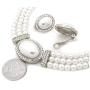 Christina Collection Elegant Multi Layered Strands Cream or White Pearl Crystal Necklace Clip on Earrings Set Gift Bijoux