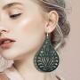 4 Pairs Lightweight Wooden Earrings African DIY Engraving Geometry Drop Earrings for Women Fashion Jewelry