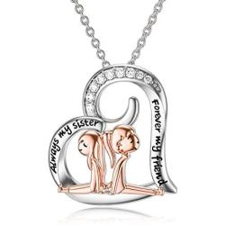 ROMANTIC WORK Sister Necklace for Girls Sterling Silver Heart Best Friends Pendant Necklace Friendship Sister Jewelry Gift for Women Classmates
