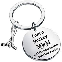 FUSTMW Hockey Mom Gifts Hockey Keychain I am a Hockey MOM Jewelry Hockey Mom Charm for Hockey Players Gifts