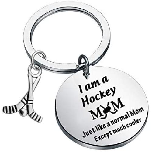 FUSTMW Hockey Mom Gifts Hockey Keychain I am a Hockey MOM Jewelry Hockey Mom Charm for Hockey Players Gifts