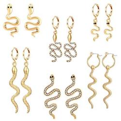 GLBCC Snake Earrings for Women,18 K Gold Plated Snake Dangle Earrings Punk Chunky Serpent Charm Pendant Necklace Dainty Rhinestone Huggie Hoop Earrings Necklaces Jewelry Set for Women Men
