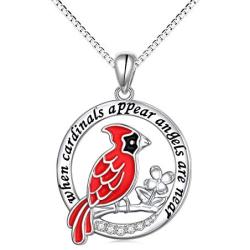 Red Cardinal Necklace Memorial Gift S925 Sterling Silver for Women When Cardinals Appear Angels Are Near Necklace Jewelry for Girls