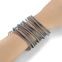 Ensoul Acrylic Pearl-Beads/Glass Seedbeads Mixed Metal Bangles Bracelets for Women Set of 17